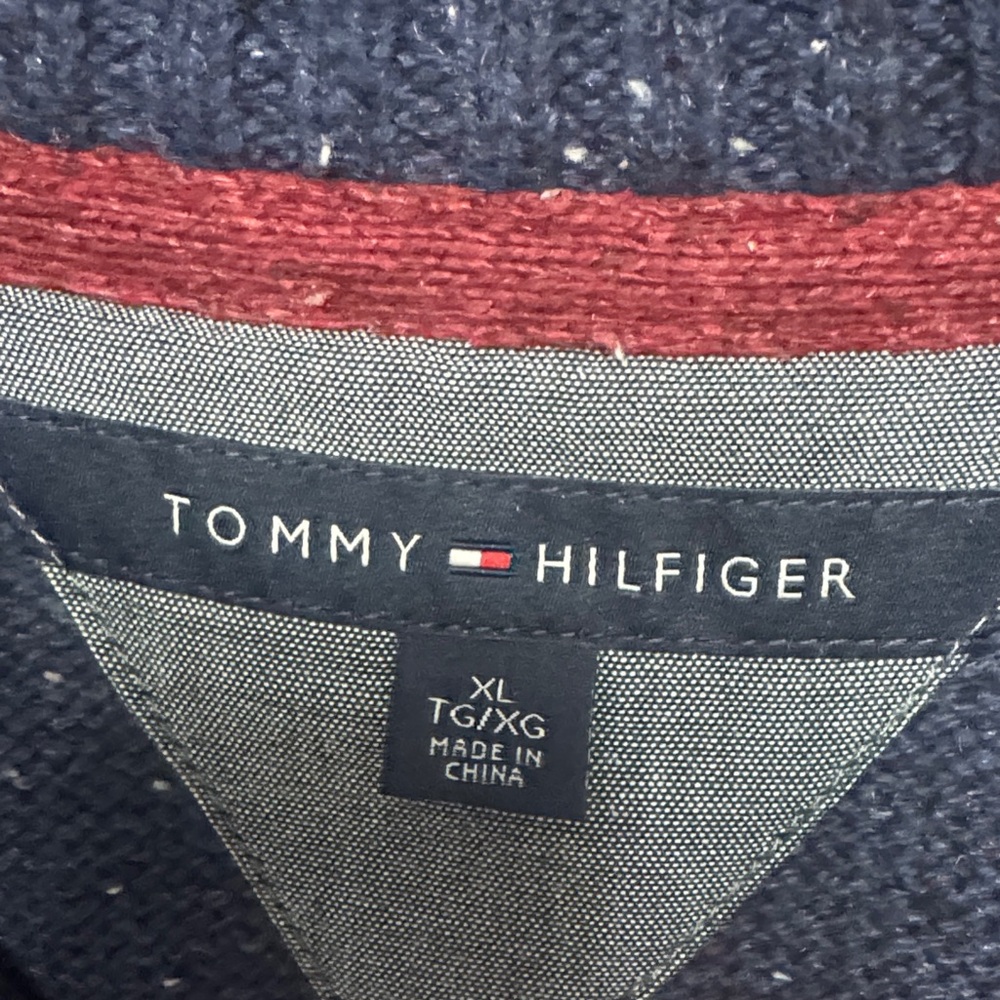 Tommy Hilfiger Men's Navy and Red Zip-Up Sweater - Picture 2 of 12